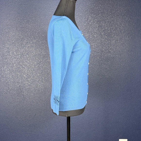 Finity Blue Knit Cardigan with Crochet Details, Size Small - Picture 4 of 7